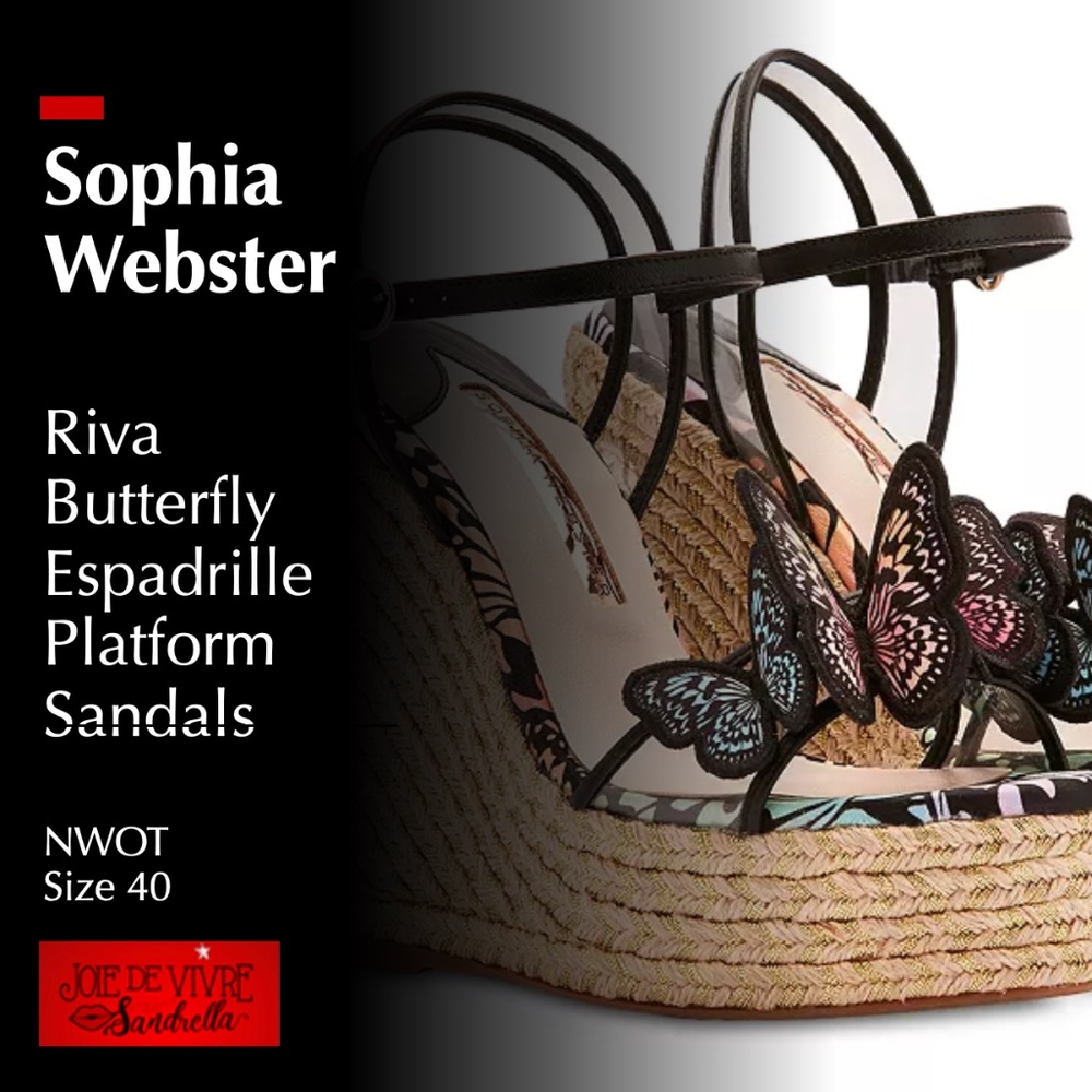 Sophia Webster Riva Butterfly Espadrille Platform, Black + Pastel Gradient, 10B